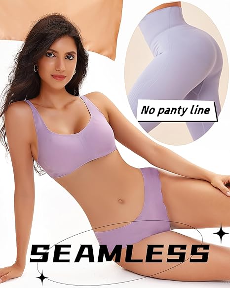 FINETOO 6 pack Seamless Underwear for Women Sexy Low Rise Hipster Wave Edge No Show Bikini Panties Womens Cheeky S-XL