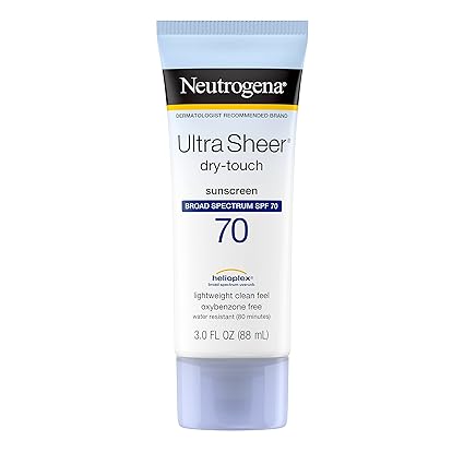 Neutrogena Ultra Sheer Dry-Touch Water Resistant and Non-Greasy Sunscreen Lotion with Broad Spectrum SPF 70, 3 Fl Oz (Pack of 3)