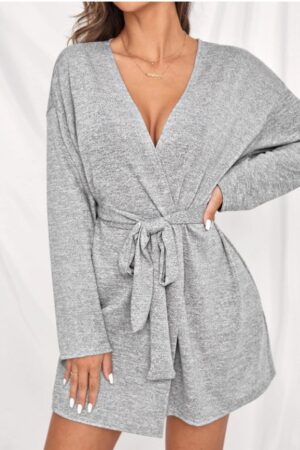 Solid Drop Shoulder Belted Robe