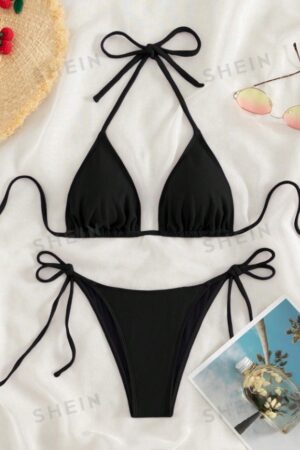 Summer Beach Halter Triangle Tie Side Bikini Set