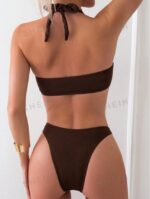 Women's Summer Beach Solid Color Ruffle Halterneck Bikini Set