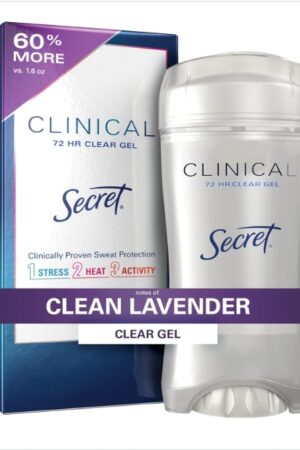 Secret Clinical Strength Antiperspirant Deodorant for Women Clean Lavender Scent Clear Gel 2.6 Oz