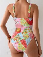 Women's Ditsy Floral Pleated Casual One-Piece Swimsuit For Vacation