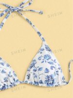 Mod Summer Beach Floral Print Triangle Bikini Set With Beach Skirt