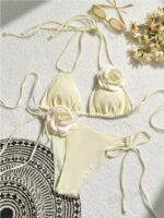 Summer Beach Appliques Halter Triangle Tie Side Bikini Set