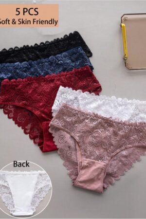 5pcs Women's Solid Color Lace Triangle Underwear