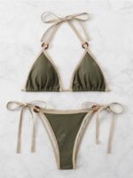 Summer Beach Color Block Bikini Set With Stitching, Two-Piece Set