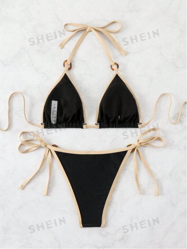 Summer Beach Color Block Bikini Set With Stitching, Two-Piece Set