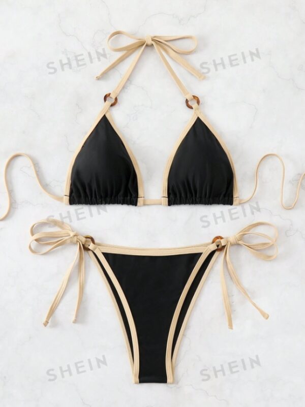 Summer Beach Color Block Bikini Set With Stitching, Two-Piece Set