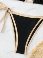 Summer Beach Color Block Bikini Set With Stitching, Two-Piece Set