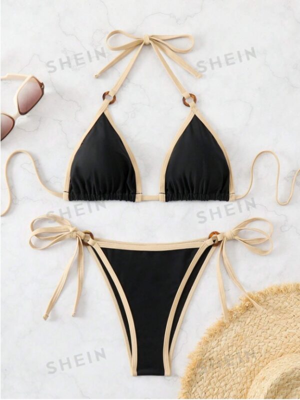 Summer Beach Color Block Bikini Set With Stitching, Two-Piece Set